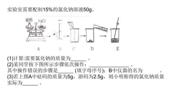 第九单元实验活动5一定溶质质量分数的氯化钠溶液的配制课件