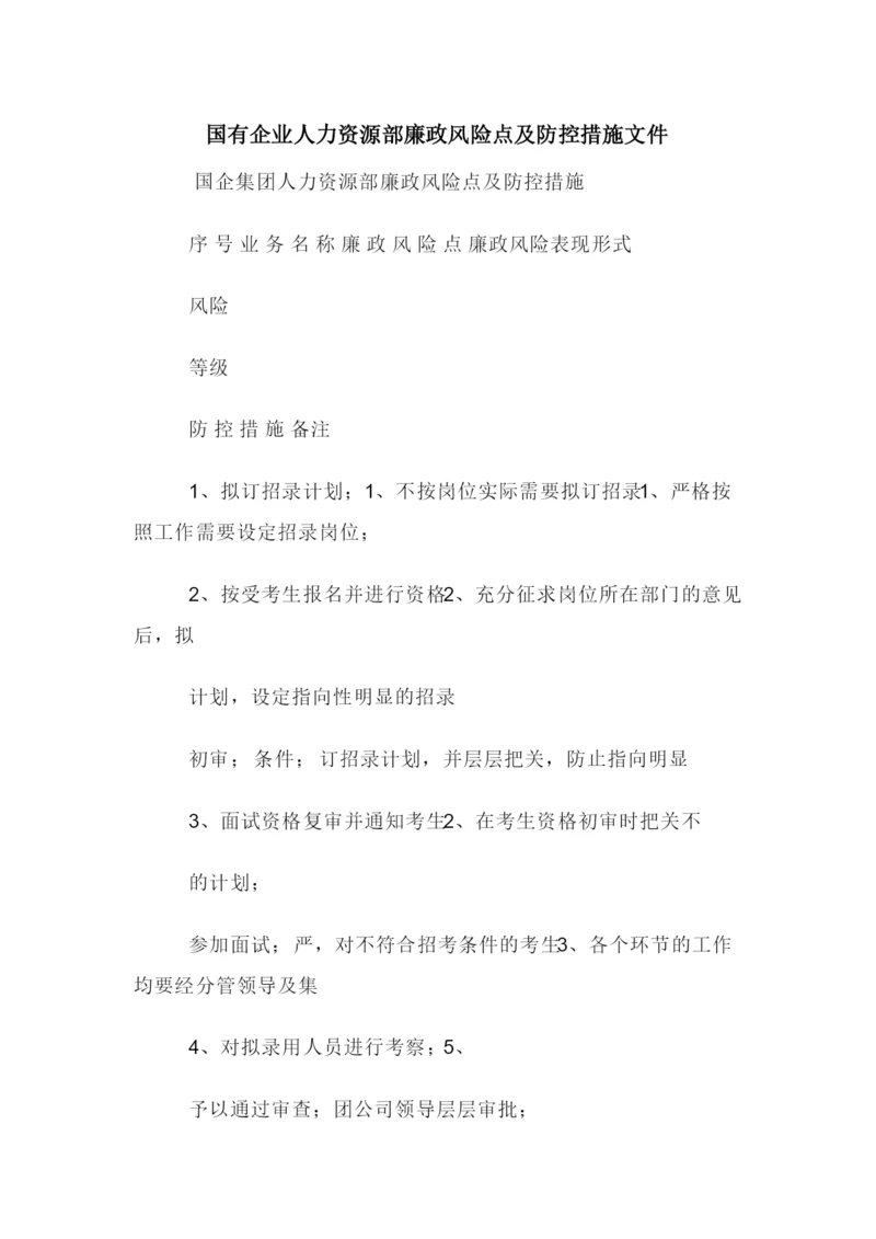 国有企业人力资源部廉政风险点及防控措施文件.docx