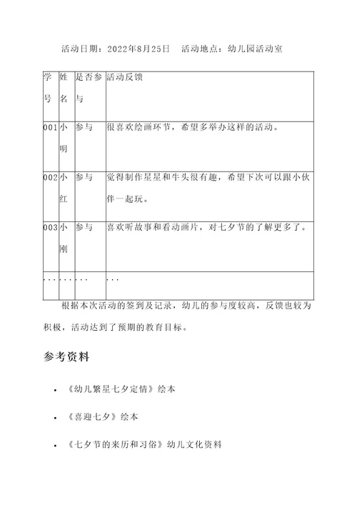 七夕幼儿园教育活动方案