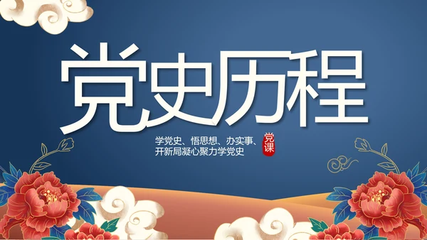 蓝色党建党支部党史学习总结党史历程PPT动态