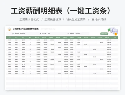 工资薪酬明细表（一键工资条）