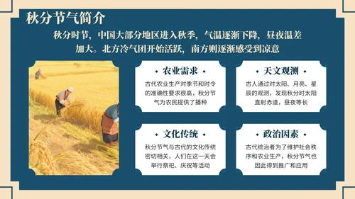 深蓝色中国风学校主题班会秋分节气历史介绍PPT模板
