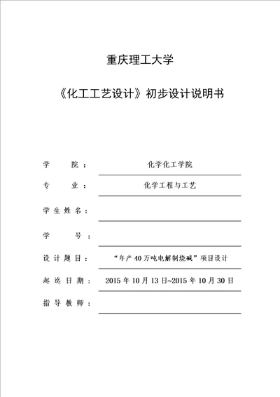 年产40万吨烧碱项目初步设计说明书