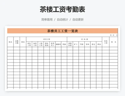 茶楼工资考勤表