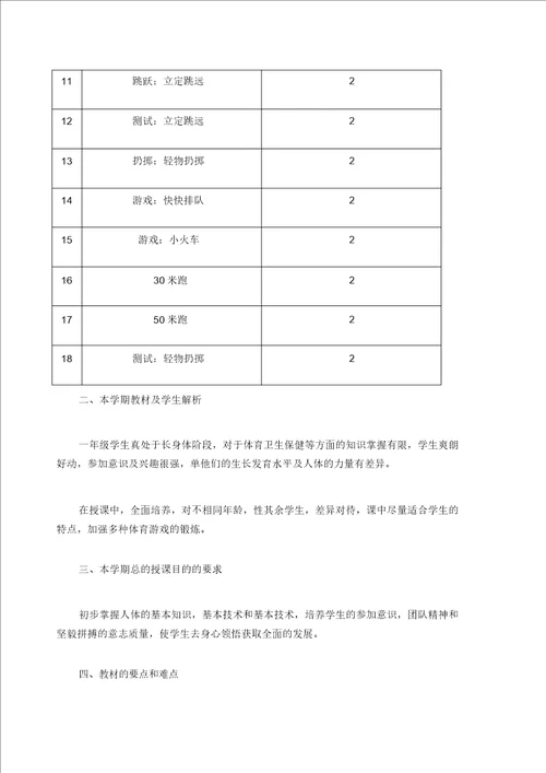 一年级下册体育与健康教案课程