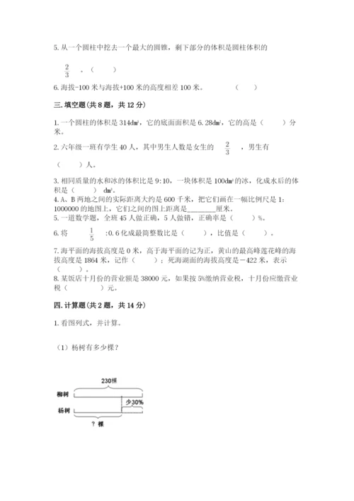 甘德县六年级下册数学期末测试卷精品有答案.docx