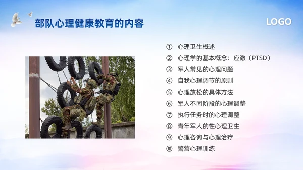 蓝色简约部队心理健康教育PPT模板宣传PPT动态PPT