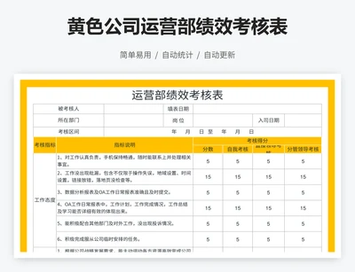 黄色公司运营部绩效考核表