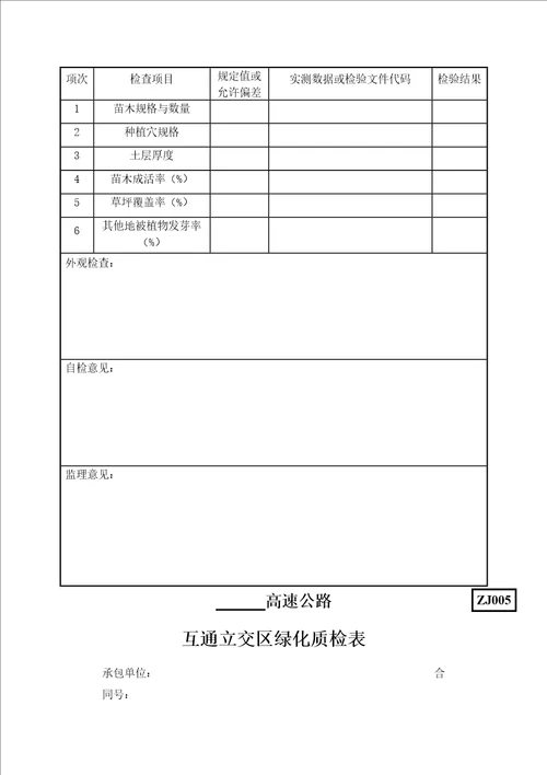 公路环保绿化质量检验用表