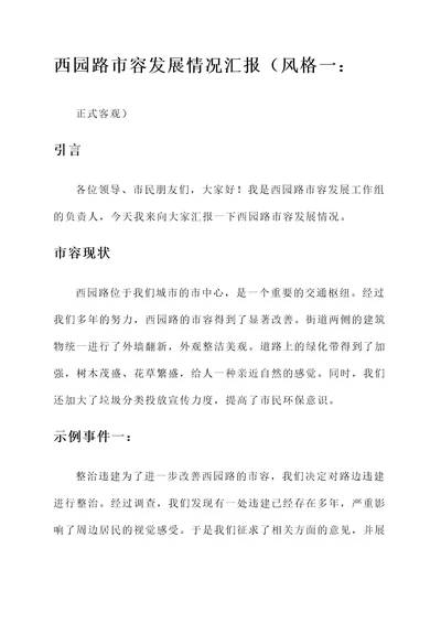 西园路市容发展情况汇报