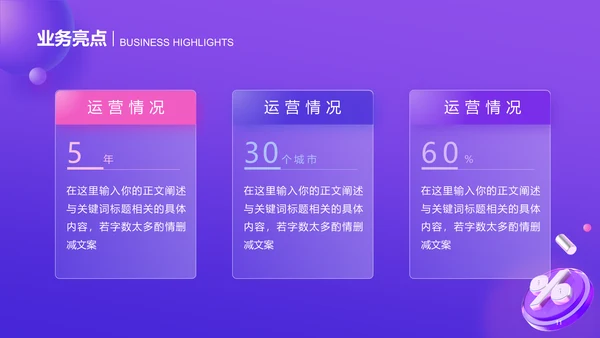紫色创意毛玻璃电商工作总结PPT
