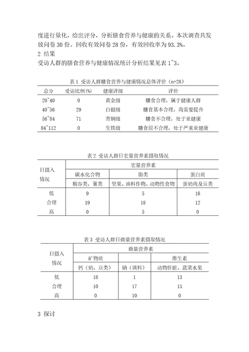 齐鲁医学公共营养师二级论文上班族膳食营养与健康状况调查研究