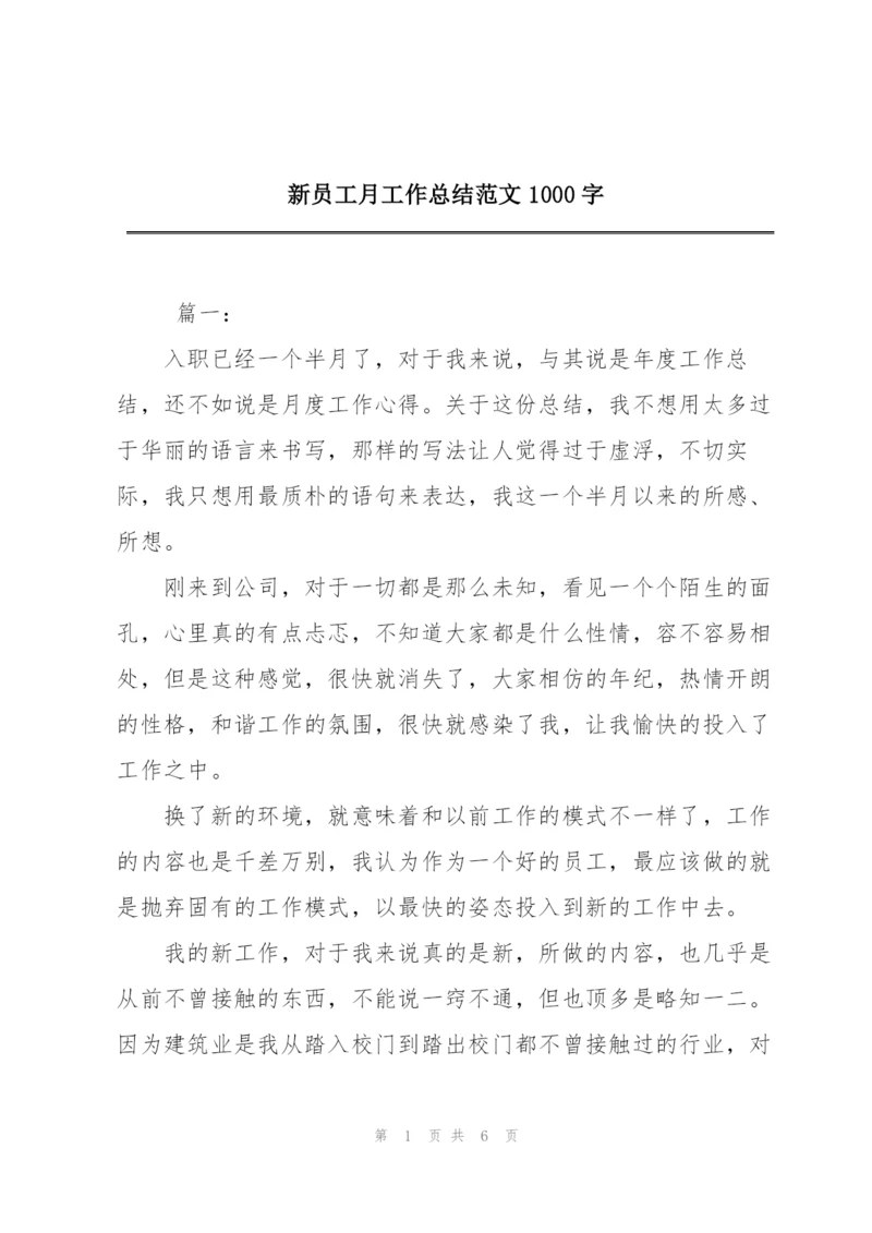 新员工月工作总结范文1000字.docx