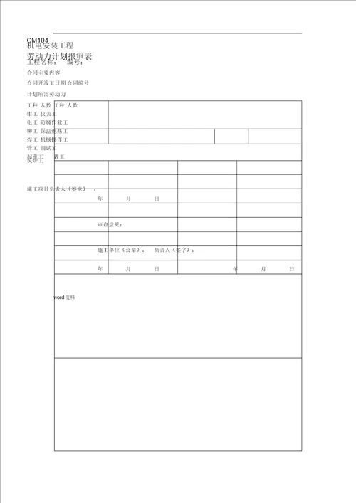 机电安装材料表格模板汇总