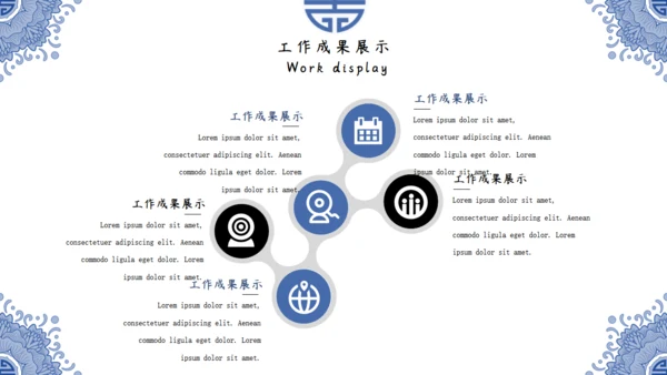 中国风青花纹商务年终总结通用PPT模板