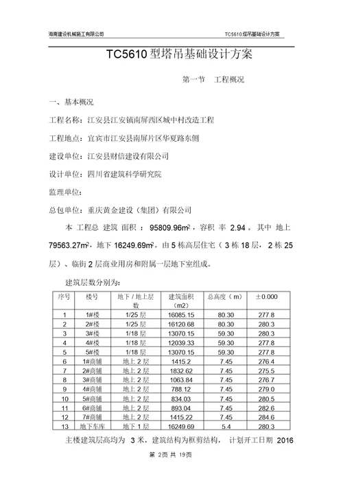 TC5610塔吊基础设计施工方案