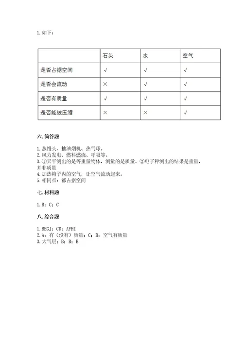 教科版三年级上册科学第2单元空气测试卷（培优a卷）