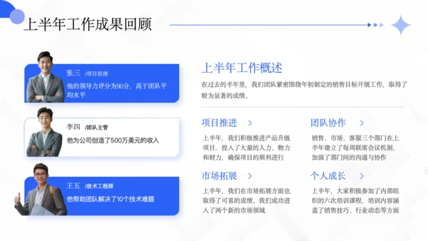 蓝色商务风年中总结汇报PPT模板