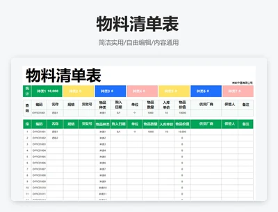 简约绿色物料清单表