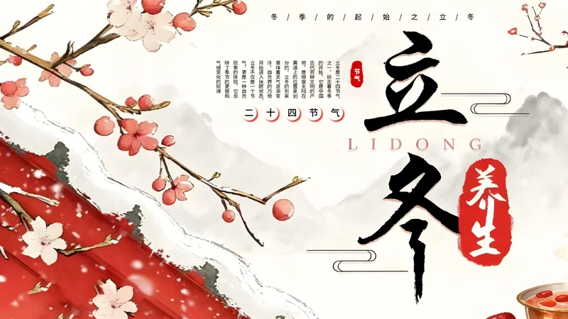 红色中国风立冬节气介绍通用模板