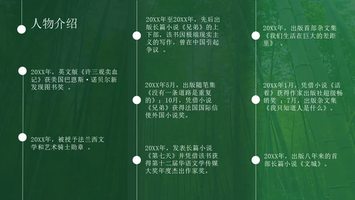 意境实拍风余华介绍PPT模板人物介绍