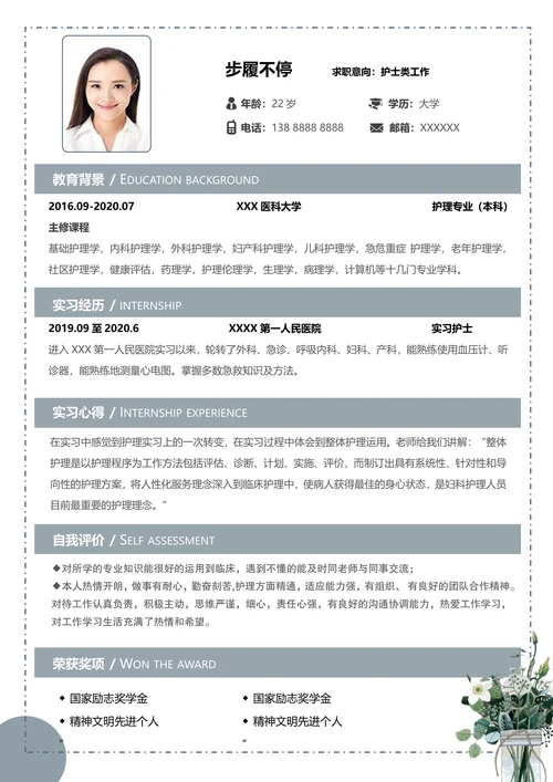 深色小清新护士个人求职简历套装