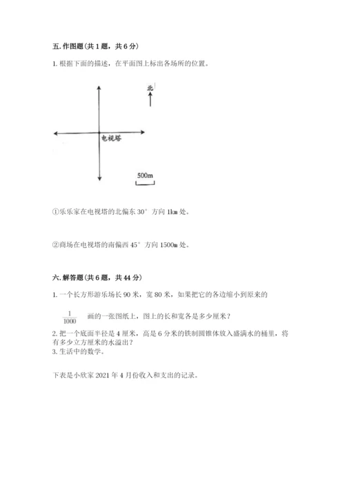 冀教版小学六年级下册数学期末综合素养测试卷附参考答案（突破训练）.docx