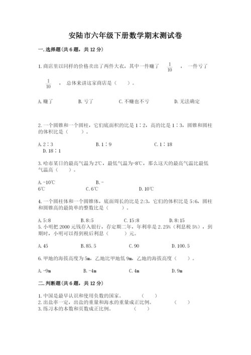 安陆市六年级下册数学期末测试卷及完整答案1套.docx