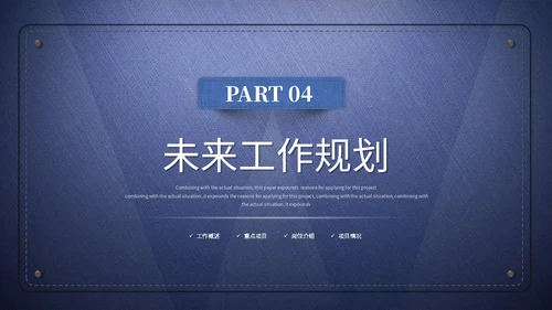 蓝色简约创意牛仔布质感工作总结工作汇报ppt模板