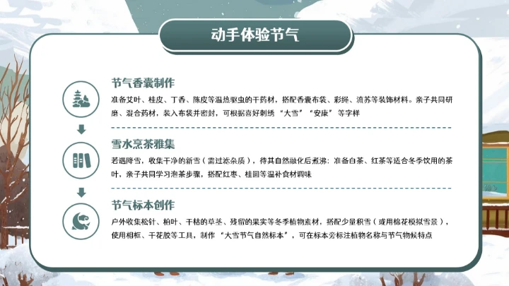 青色卡通中国传统二十四节气之大雪小学教育科普PPT模板