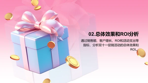 粉色3D创意酷炫双十一电商促销活动总结PPT模板
