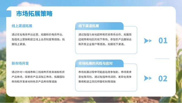 蓝色3D风乡村农产品销售总结PPT