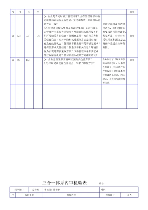 新版三合一综合体系内审检查表.docx