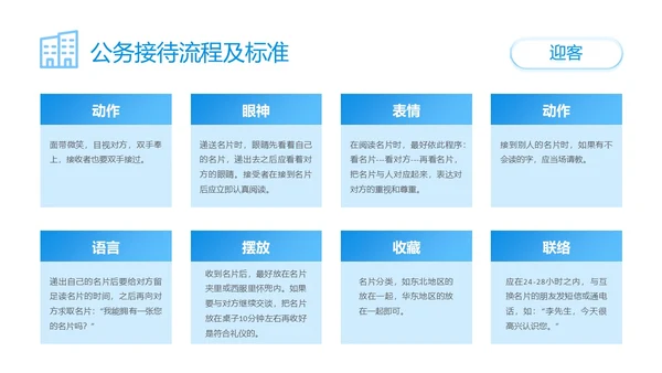 蓝色简约商务公司员工接待流程培训PPT模板