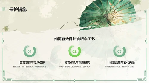绿色水墨风油纸伞传统工艺知识普及PPT模板