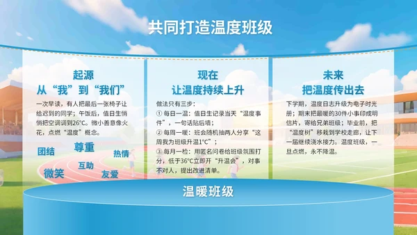 蓝色3D立体风三年二班开学主题班会PPT模版