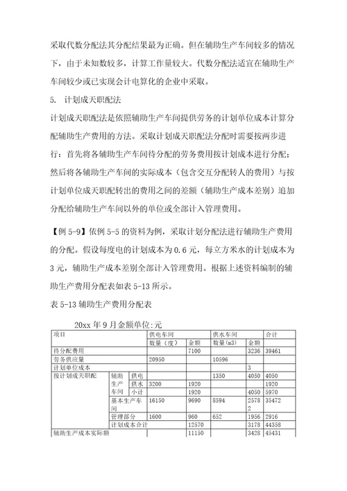 辅助生产费用的分配5种分配方法例题