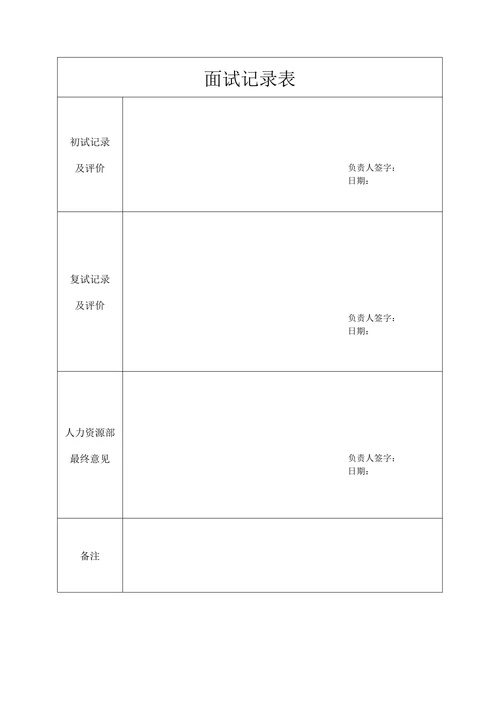 招聘面试登记表应聘面试记录