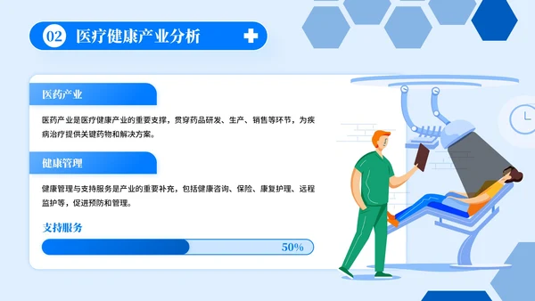 蓝绿色插画风医疗健康主题PPT模板
