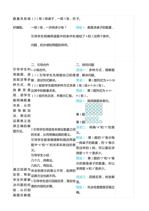 （大单元整体教学）4.6解决问题（表格式）教学设计 人教版 二年级上册数学