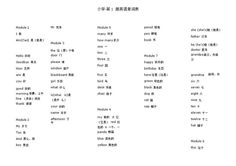 小学英语单词表