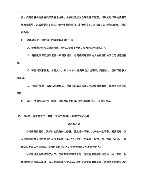 年辽宁省丹东市中考语文试卷word模板