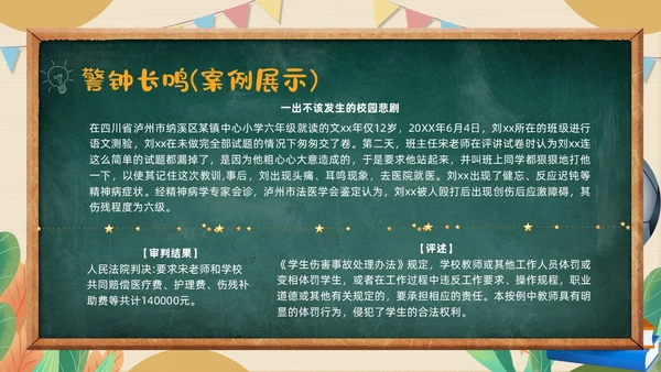 黄色黑板粉笔学校教师安全ppt课件开学