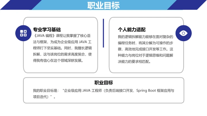 蓝色简约计算机科学与技术专业大学生职业生涯规划求职综合展示PPT模版