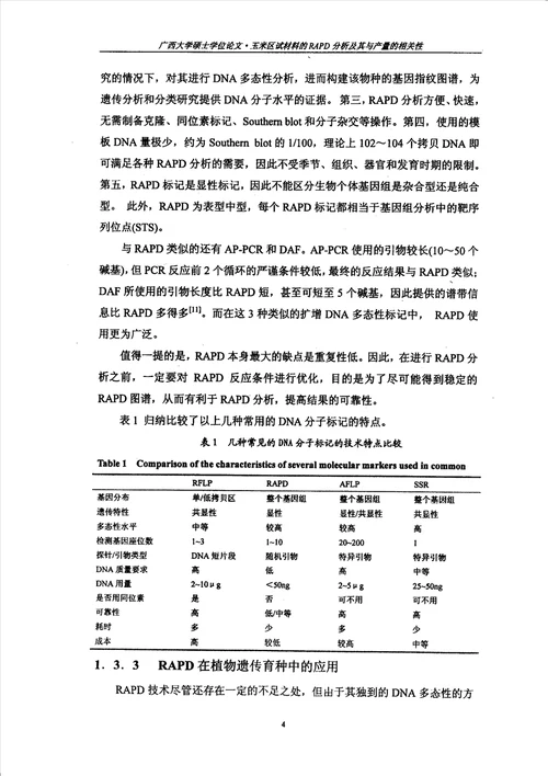 玉米区试材料的rapd研究及其与产量的相关性