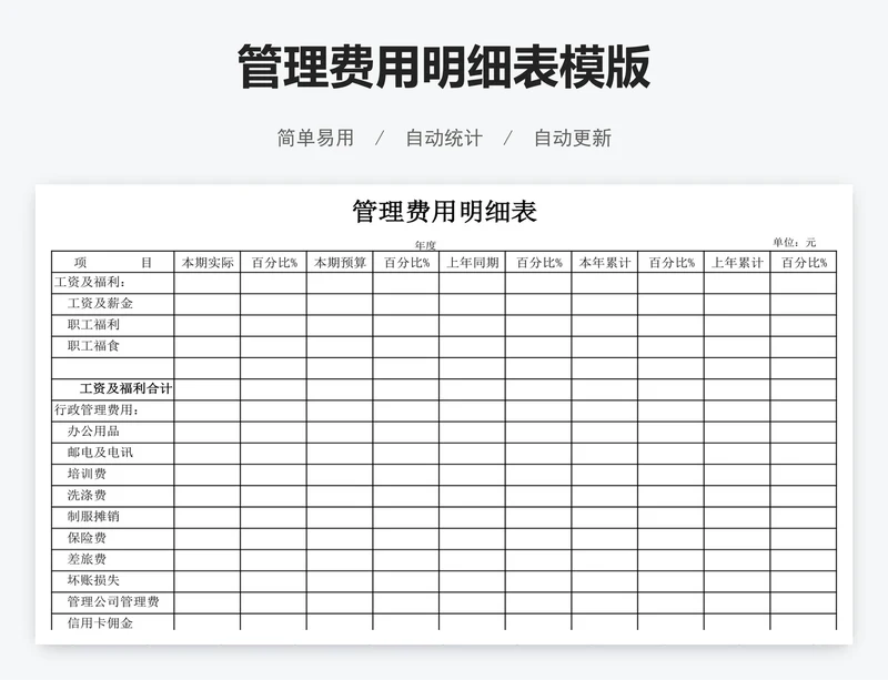 管理费用明细表模版