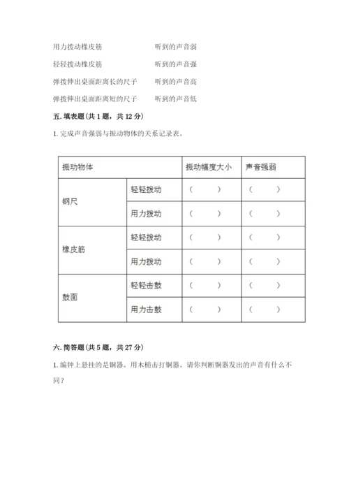 教科版科学四年级上册第一单元声音测试卷及完整答案【网校专用】.docx