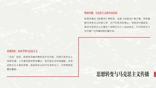红黑色插画简约陈独秀人物介绍教学课件