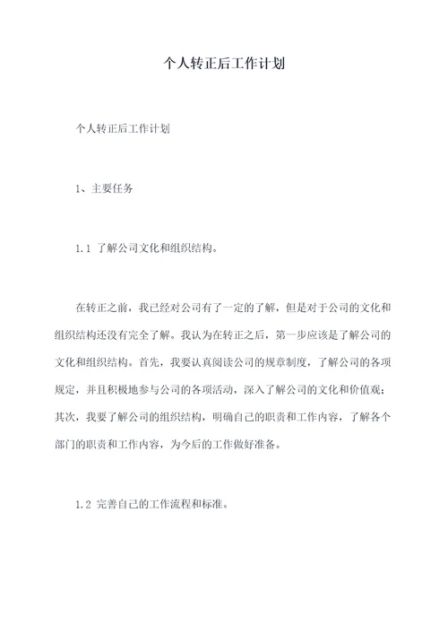 个人转正后工作计划