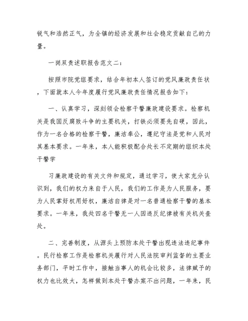 一岗双责述职报告精选2篇